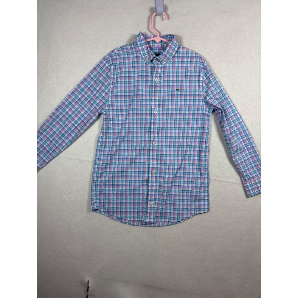 Vineyard Vines Boys Whale Shirt S (8-10) Plaid Cotton/Nylon